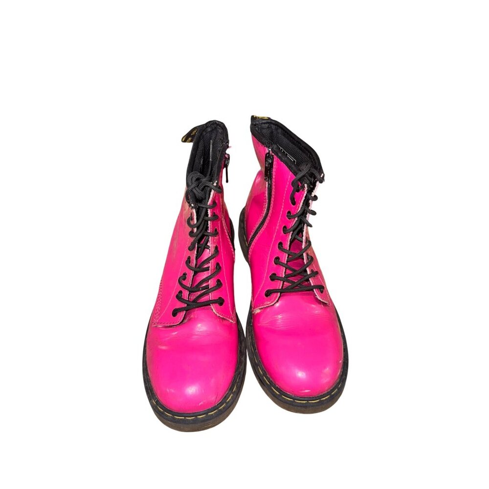 Dr. Martens Delaney Barbie Hot Pink Leather Kids Boots Size 4 With Zipper Laces - Picture 4 of 14